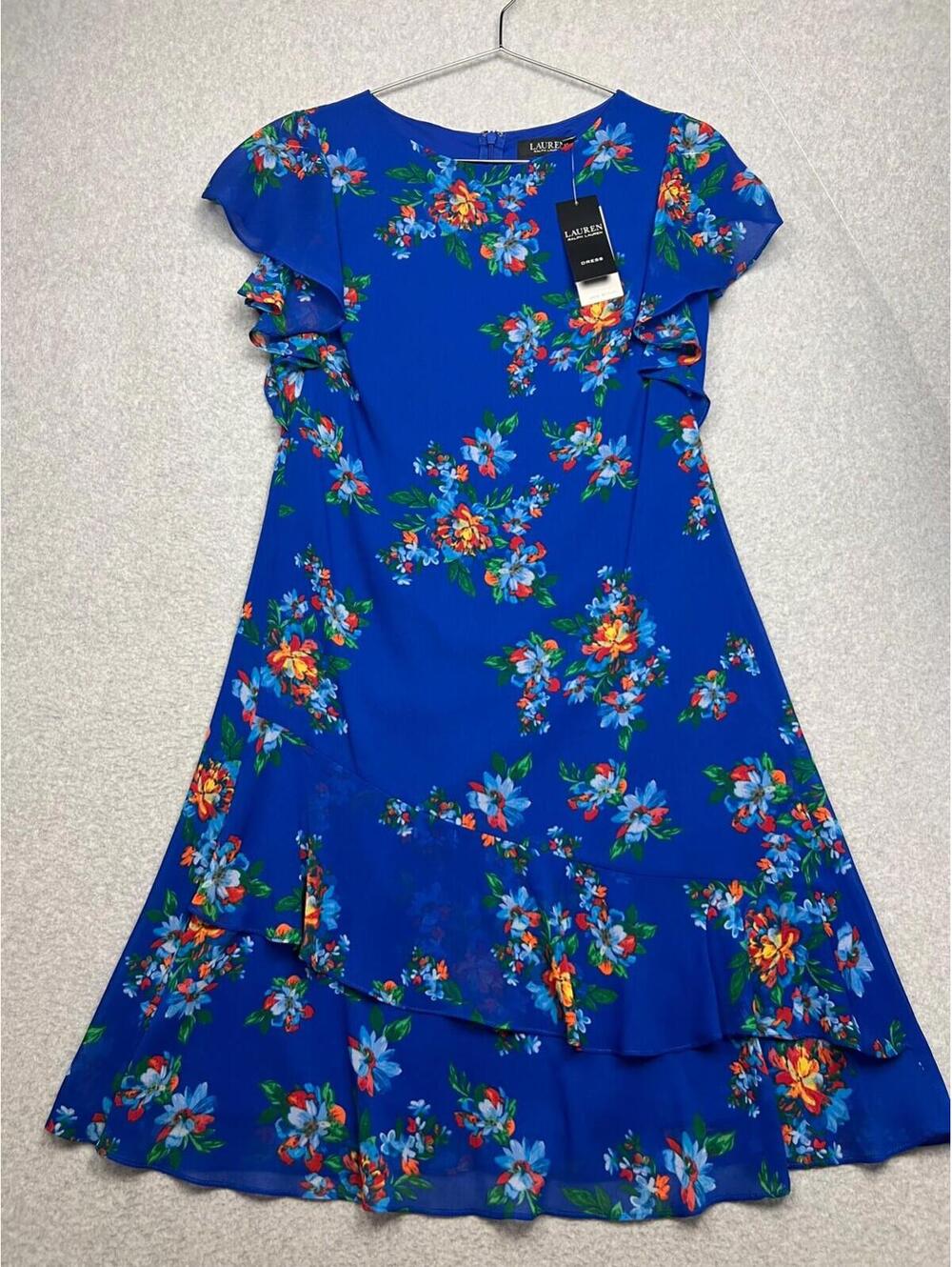 Lauren Ralph Lauren Floral Sheer Chiffon Dress Womens 4 Cottage Feminine